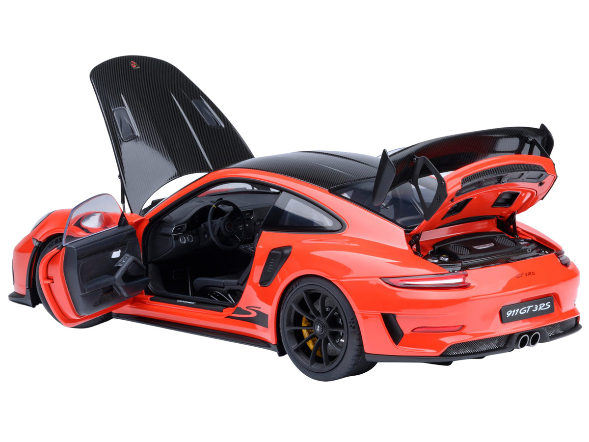 Porsche 911 (991.2) GT3 RS Weissach Lava Orange with Carbon Hood and Top 1/18 Model Car