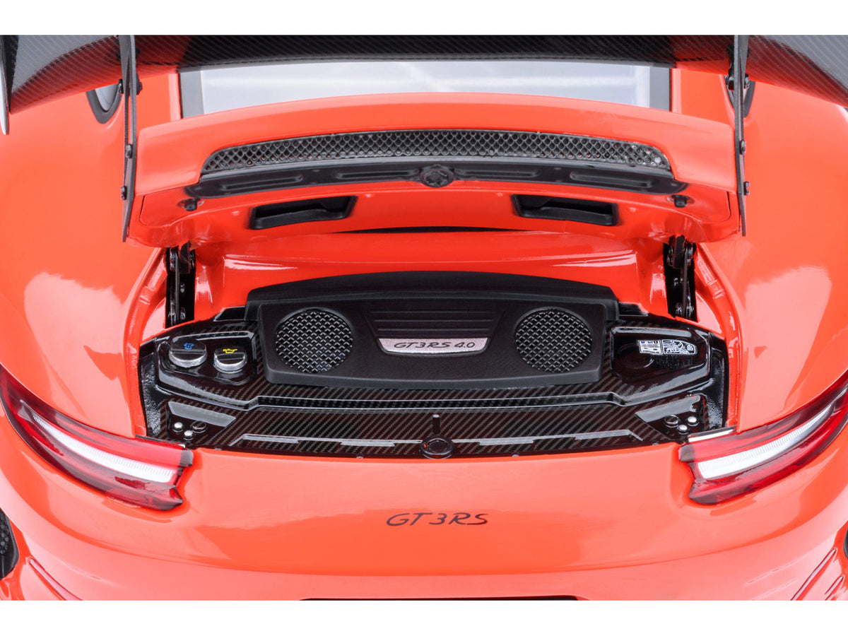 Porsche 911 (991.2) GT3 RS Weissach Lava Orange with Carbon Hood and Top 1/18 Model Car