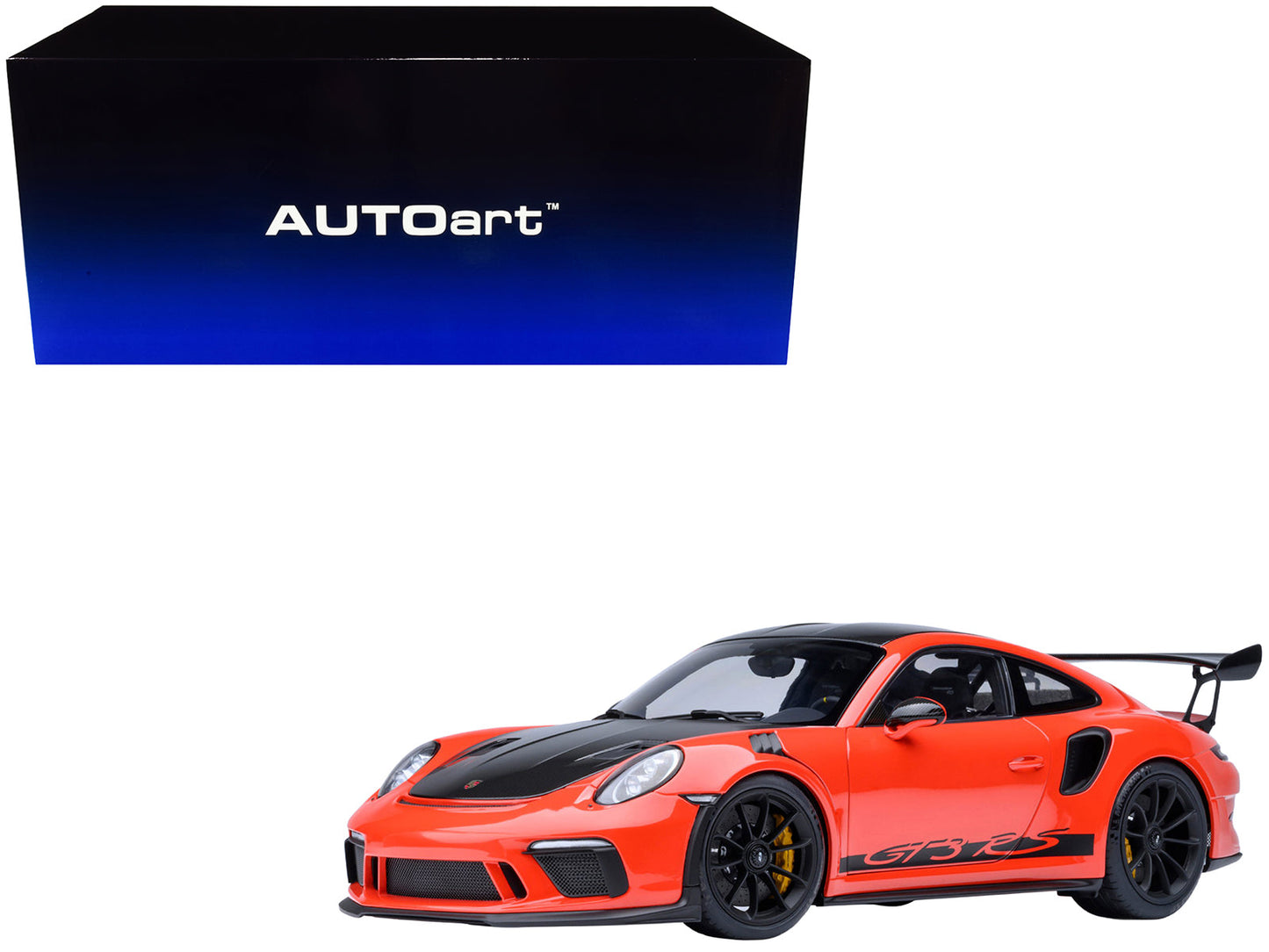 Porsche 911 (991.2) GT3 RS Weissach Lava Orange with Carbon Hood and Top 1/18 Model Car