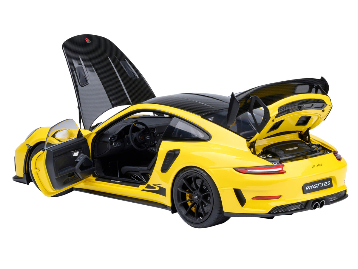 Porsche 911 (991.2) GT3 RS Weissach Racing Yellow with Carbon Hood and Top 1/18 Model Car