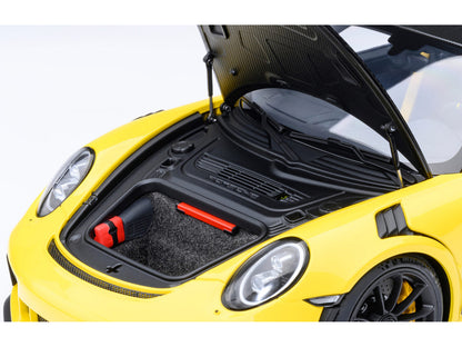 Porsche 911 (991.2) GT3 RS Weissach Racing Yellow with Carbon Hood and Top 1/18 Model Car