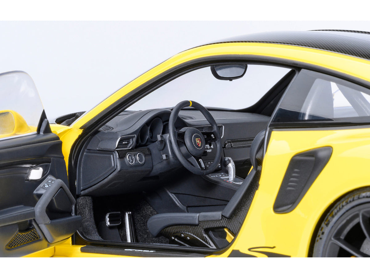 Porsche 911 (991.2) GT3 RS Weissach Racing Yellow with Carbon Hood and Top 1/18 Model Car
