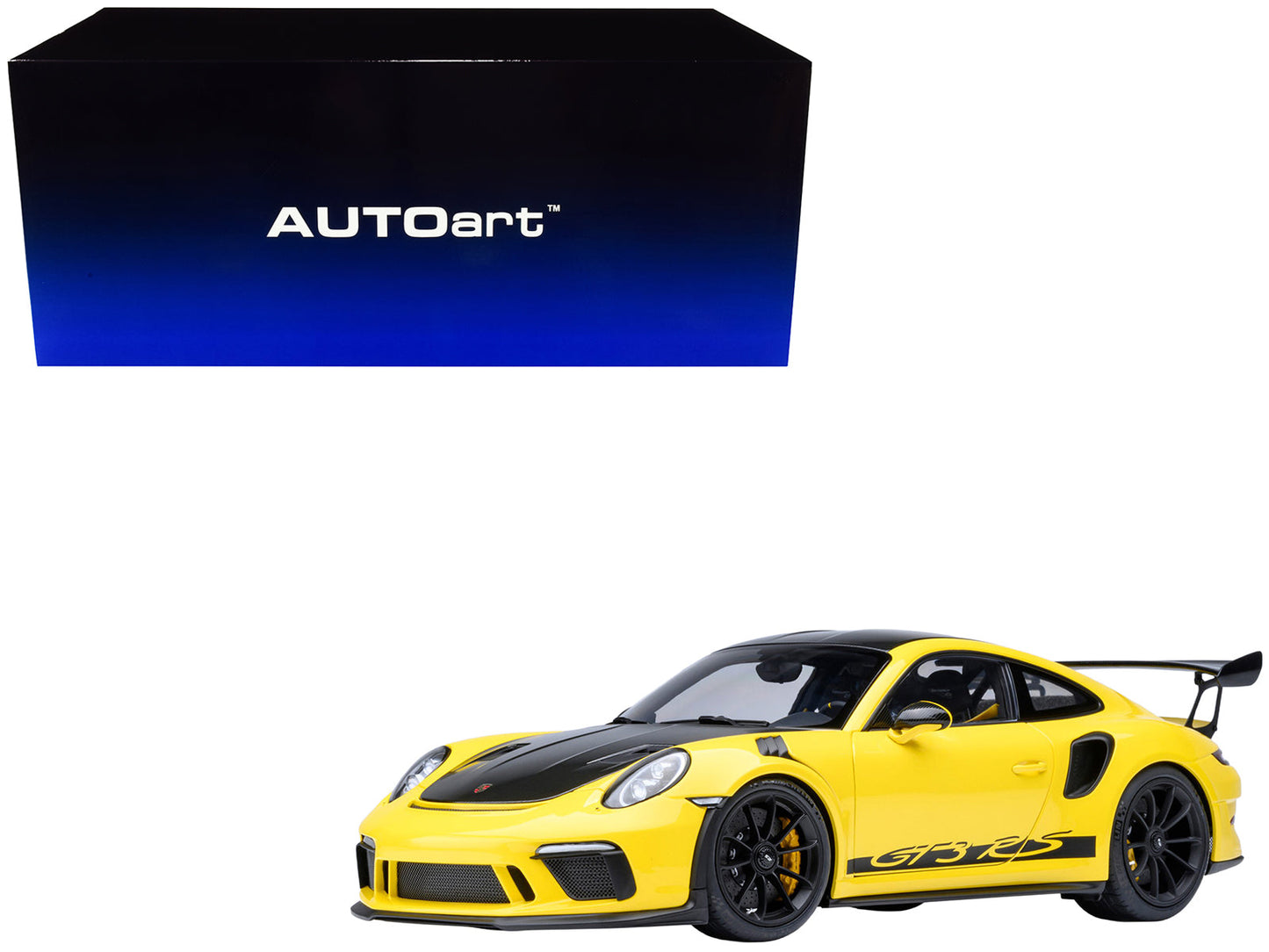 Porsche 911 (991.2) GT3 RS Weissach Racing Yellow with Carbon Hood and Top 1/18 Model Car