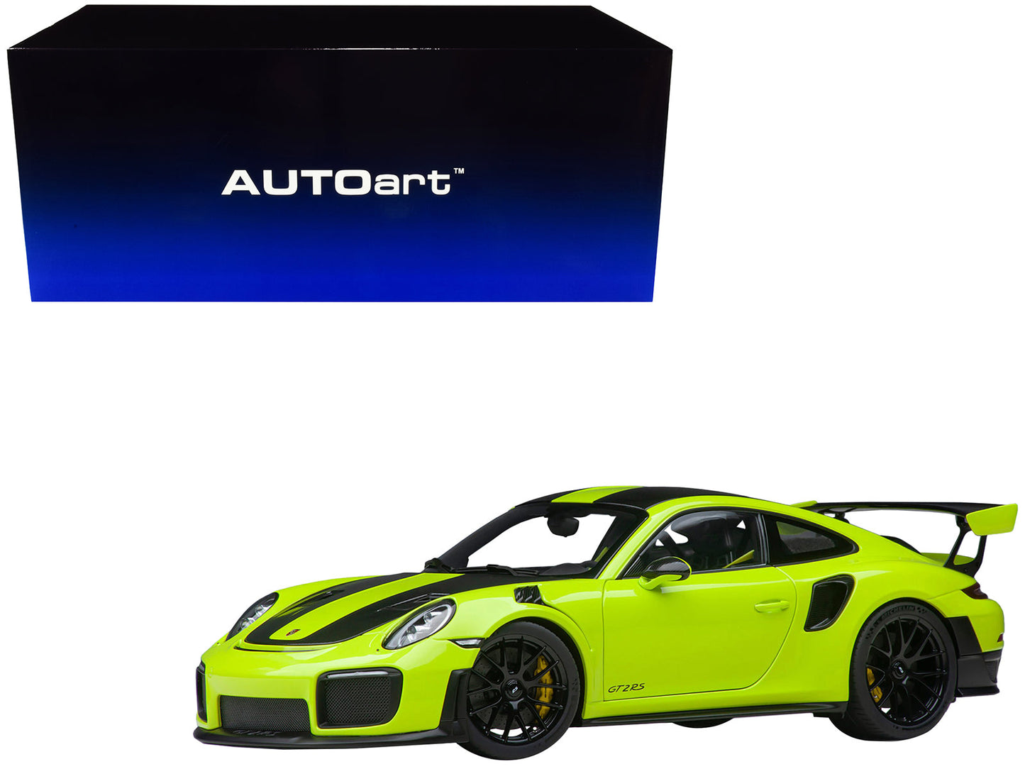 Porsche 911 (991.2) GT2 RS Weissach Package Acid Green with Carbon Stripes 1/18 Model Car