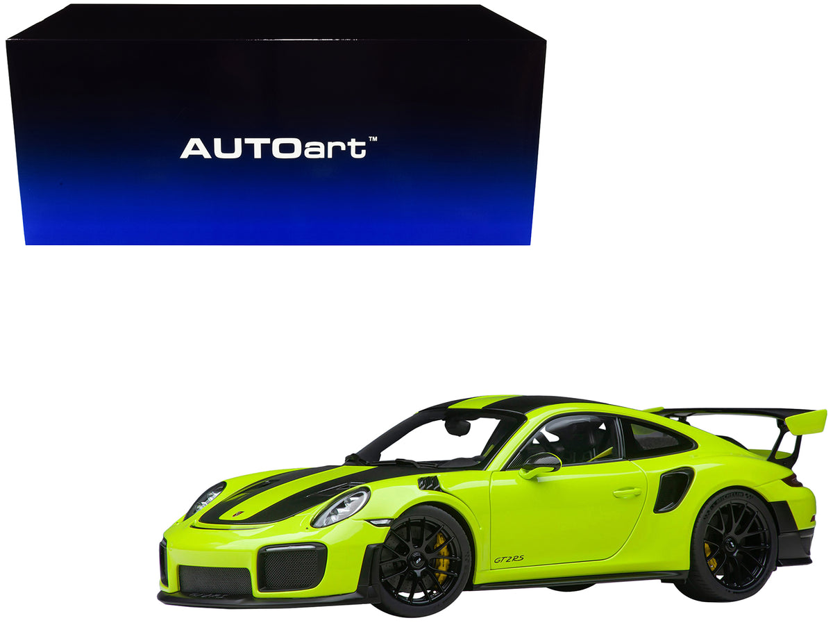 Porsche 911 (991.2) GT2 RS Weissach Package Acid Green with Carbon Stripes 1/18 Model Car