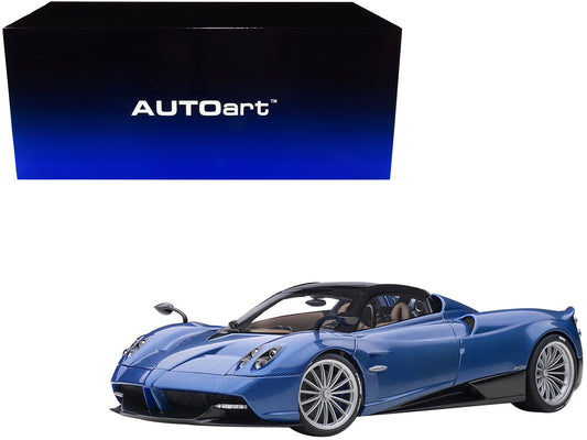 Pagani Huayra Roadster Blue Tricolore Carbon Fiber with Black Top with Luggage Set 1/18 Model Car