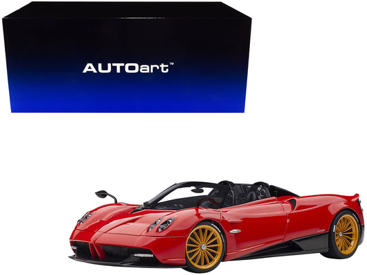 Pagani Huayra Roadster Rosso Monza Red and Carbon with Luggage Set 1/18 Model Car