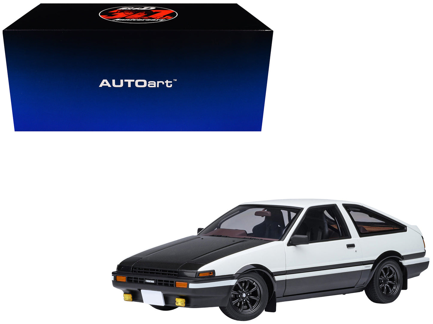 Toyota Sprinter Trueno (AE86) RHD (Right Hand Drive) "Project D Final Version" White with Carbon Hood "Initial D" (1995-2013) TV Series "30th Anniversary" 1/18 Model Car