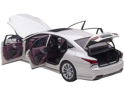 Lexus LS500h Sonic White Metallic with Crimson and Black Interior 1/18 Model Car