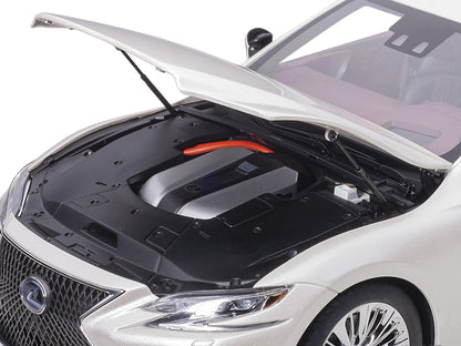 Lexus LS500h Sonic White Metallic with Crimson and Black Interior 1/18 Model Car