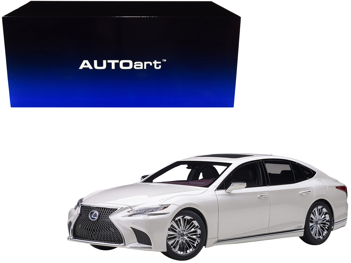 Lexus LS500h Sonic White Metallic with Crimson and Black Interior 1/18 Model Car