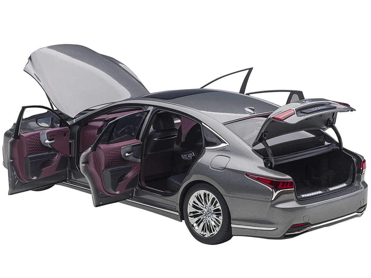 Lexus LS500h Manganese Luster Gray Metallic with Crimson and Black Interior 1/18 Model Car