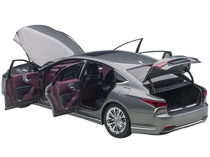 Lexus LS500h Manganese Luster Gray Metallic with Crimson and Black Interior 1/18 Model Car