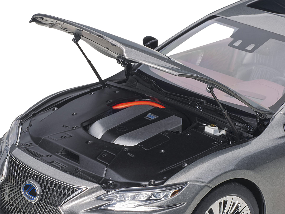 Lexus LS500h Manganese Luster Gray Metallic with Crimson and Black Interior 1/18 Model Car
