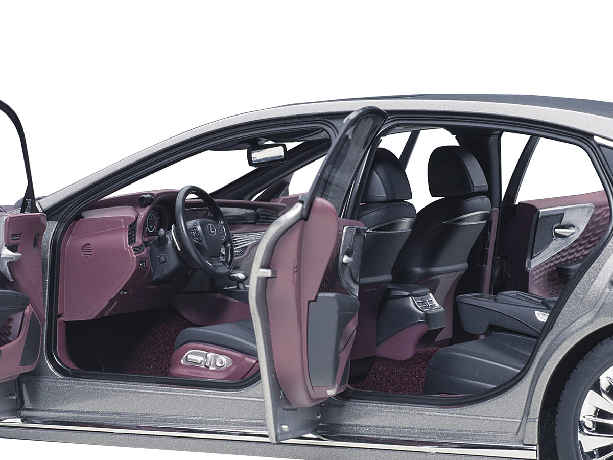 Lexus LS500h Manganese Luster Gray Metallic with Crimson and Black Interior 1/18 Model Car