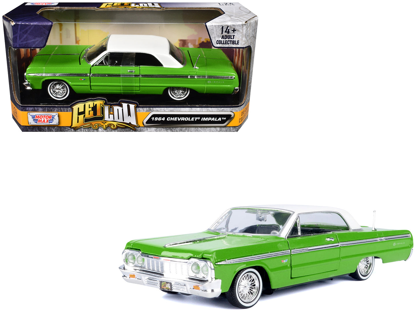 1964 Chevrolet Impala Lowrider Hard Top Green with White Top "Get Low" Series 1/24 Diecast Model Car