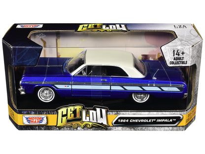 1964 Chevrolet Impala Lowrider Hard Top Candy Blue Metallic with Cream Top "Get Low" Series 1/24 Diecast Model Car
