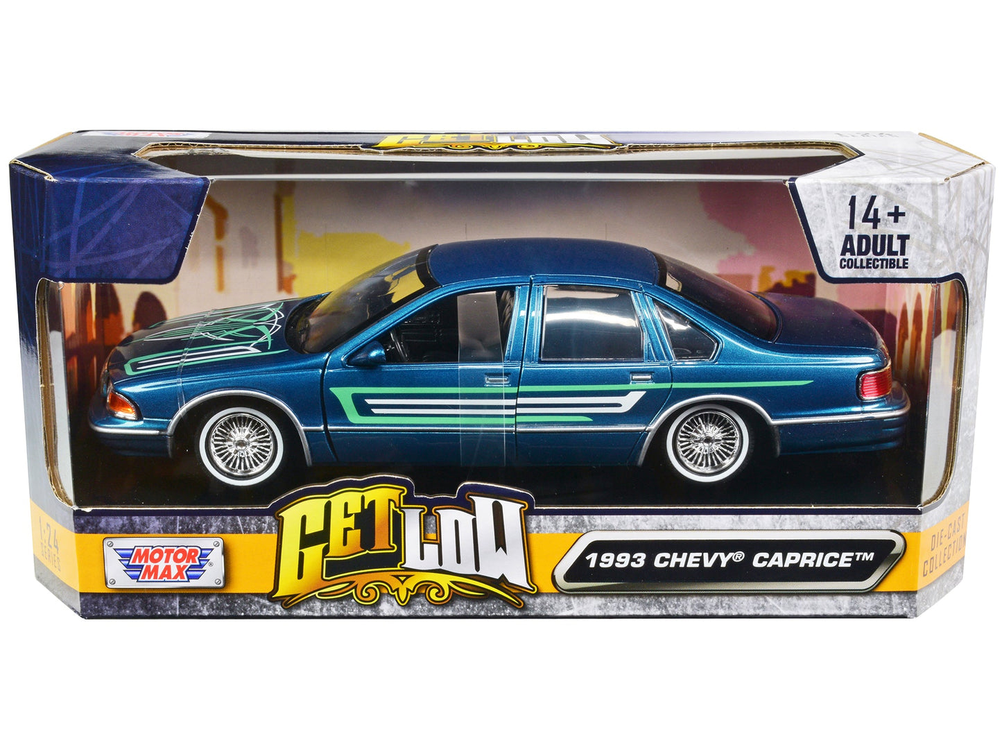 1993 Chevrolet Caprice Lowrider Blue Metallic with Graphics "Get Low" Series 1/24 Diecast Model Car