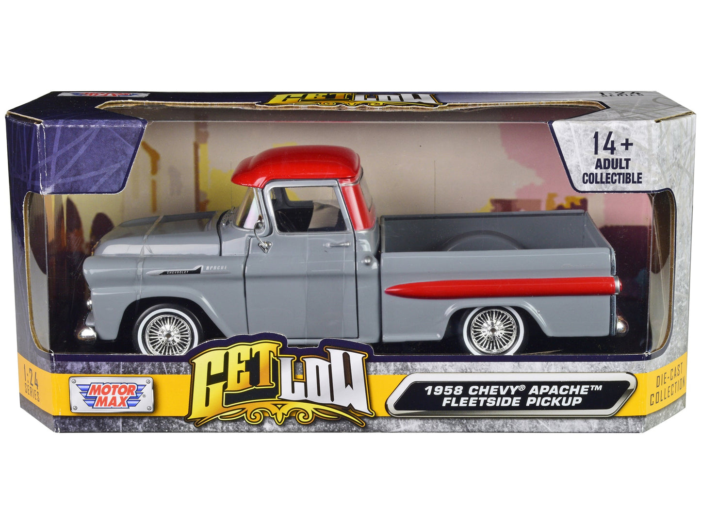 1958 Chevrolet Apache Fleetside Pickup Truck Lowrider Gray with Red Top "Get Low" Series 1/24 Diecast Model Car