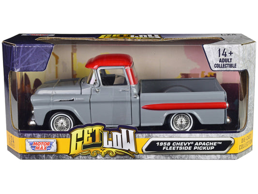 1958 Chevrolet Apache Fleetside Pickup Truck Lowrider Gray with Red Top "Get Low" Series 1/24 Diecast Model Car