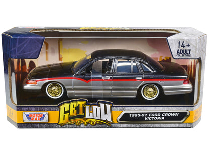 1993-1997 Ford Crown Victoria Lowrider Black Metallic and Silver with Red Stripes "Get Low" Series 1/24 Diecast Model Car