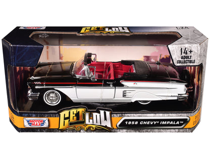 1958 Chevrolet Impala Convertible Lowrider Black and White with Red Interior "Get Low" Series 1/24 Diecast Model Car