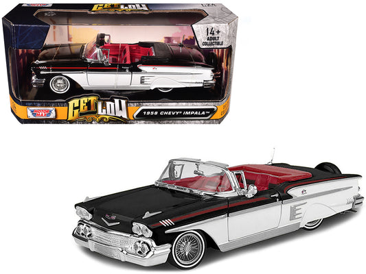 1958 Chevrolet Impala Convertible Lowrider Black and White with Red Interior "Get Low" Series 1/24 Diecast Model Car
