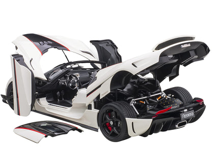 Koenigsegg Regera White with Black Carbon and Red Stripes 1/18  Model Car