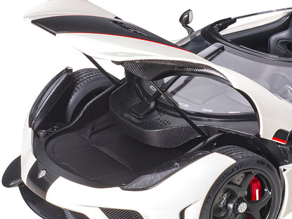 Koenigsegg Regera White with Black Carbon and Red Stripes 1/18  Model Car