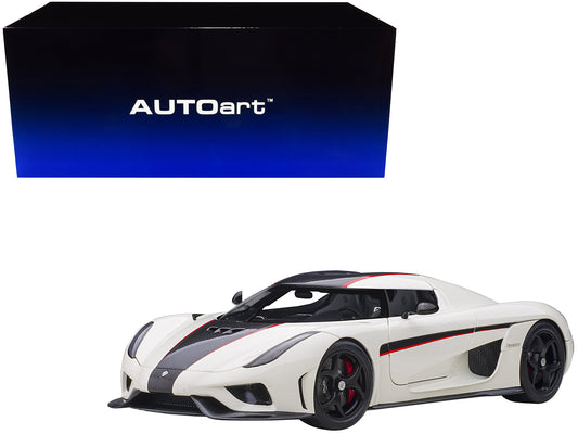 Koenigsegg Regera White with Black Carbon and Red Stripes 1/18  Model Car
