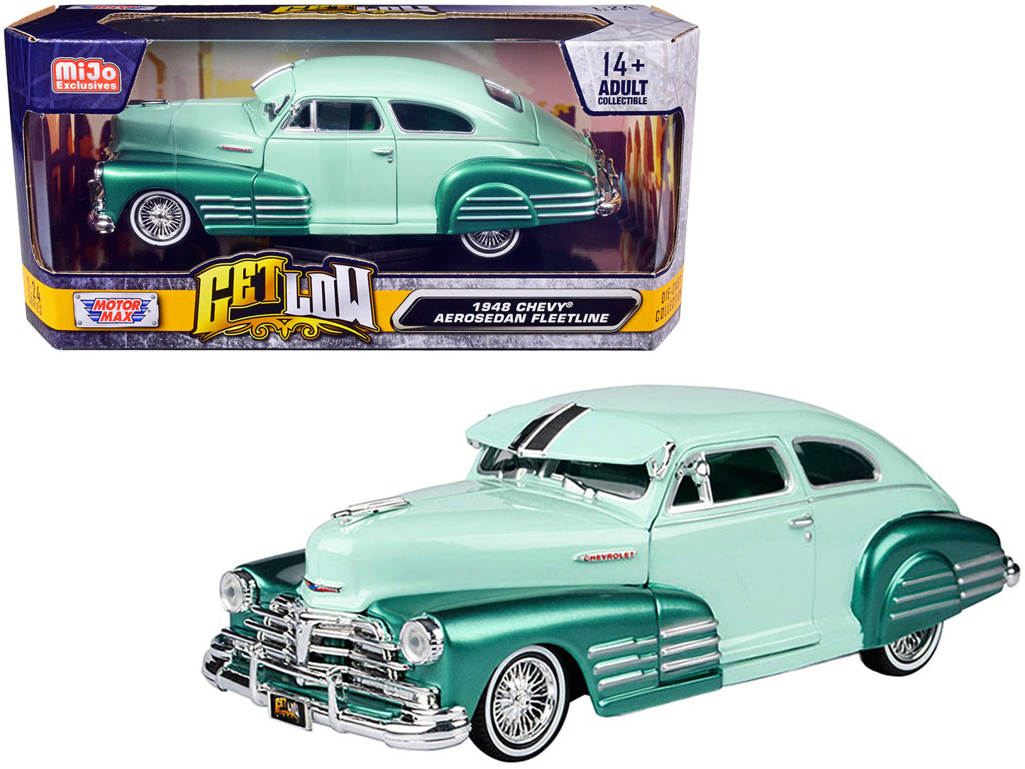 1948 Chevrolet Aerosedan Fleetside Lowrider Pastel Green and Green Metallic Two-Tone "Get Low" Series 1/24 Diecast Model Car