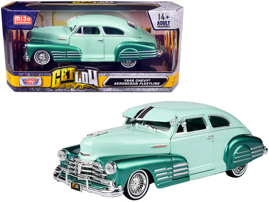 1948 Chevrolet Aerosedan Fleetside Lowrider Pastel Green and Green Metallic Two-Tone "Get Low" Series 1/24 Diecast Model Car