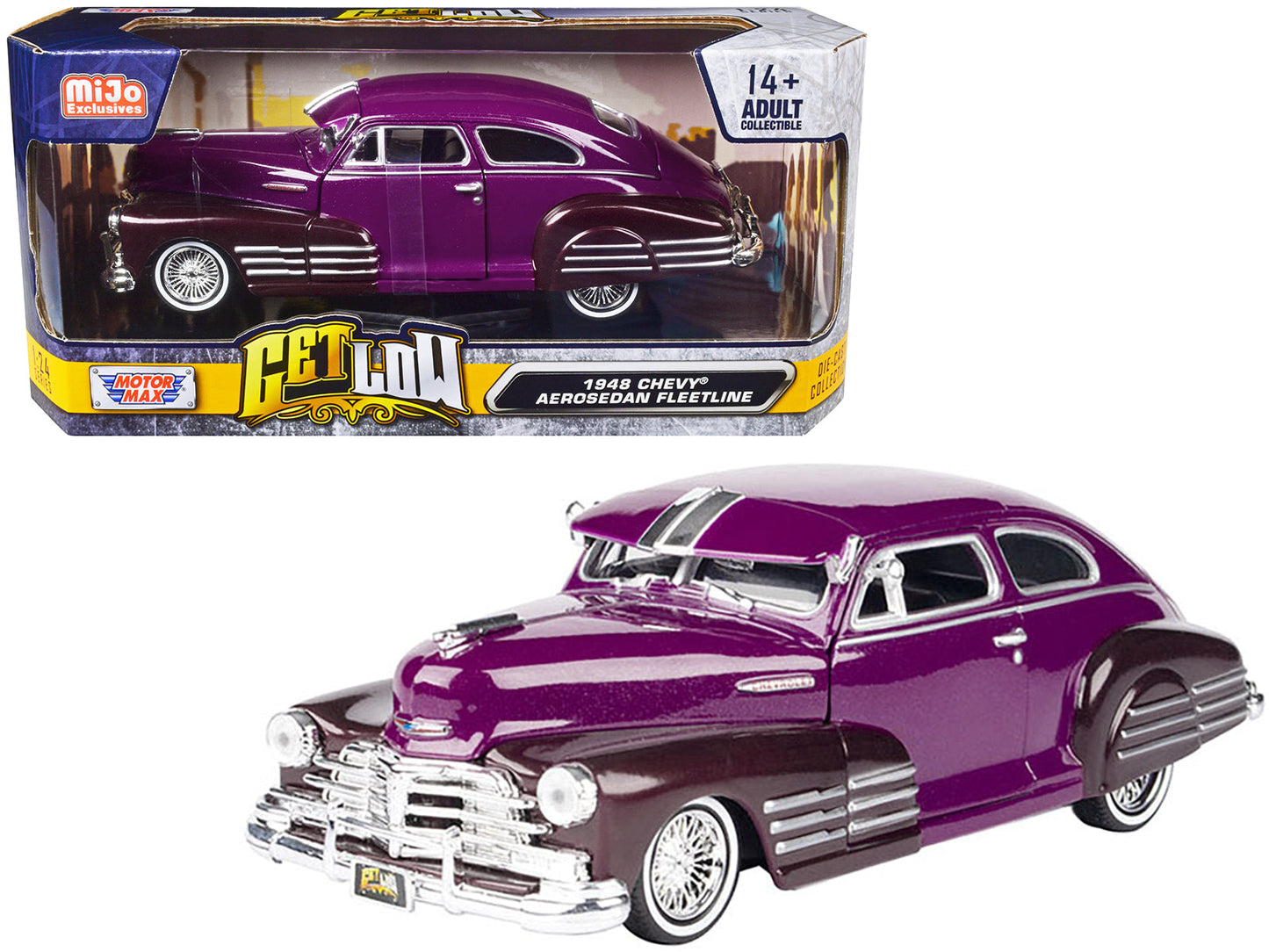 1948 Chevrolet Aerosedan Fleetside Lowrider Purple Metallic and Dark Purple Metallic Two-Tone "Get Low" Series 1/24 Diecast Model Car