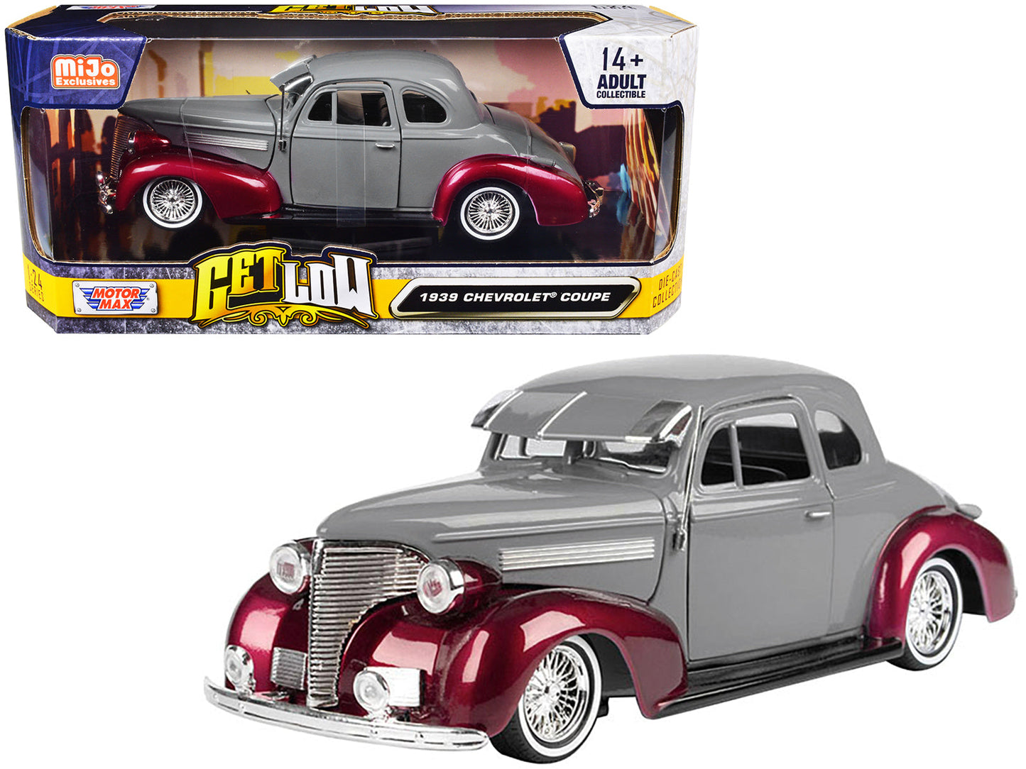 1939 Chevrolet Coupe Lowrider Gray and Red Metallic "Get Low" Series 1/24 Diecast Model Car