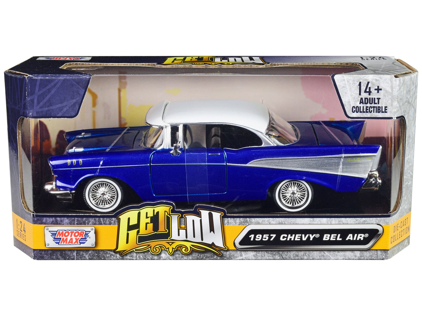 1957 Chevrolet Bel Air Lowrider Candy Blue with White Top "Get Low" Series 1/24 Diecast Model Car
