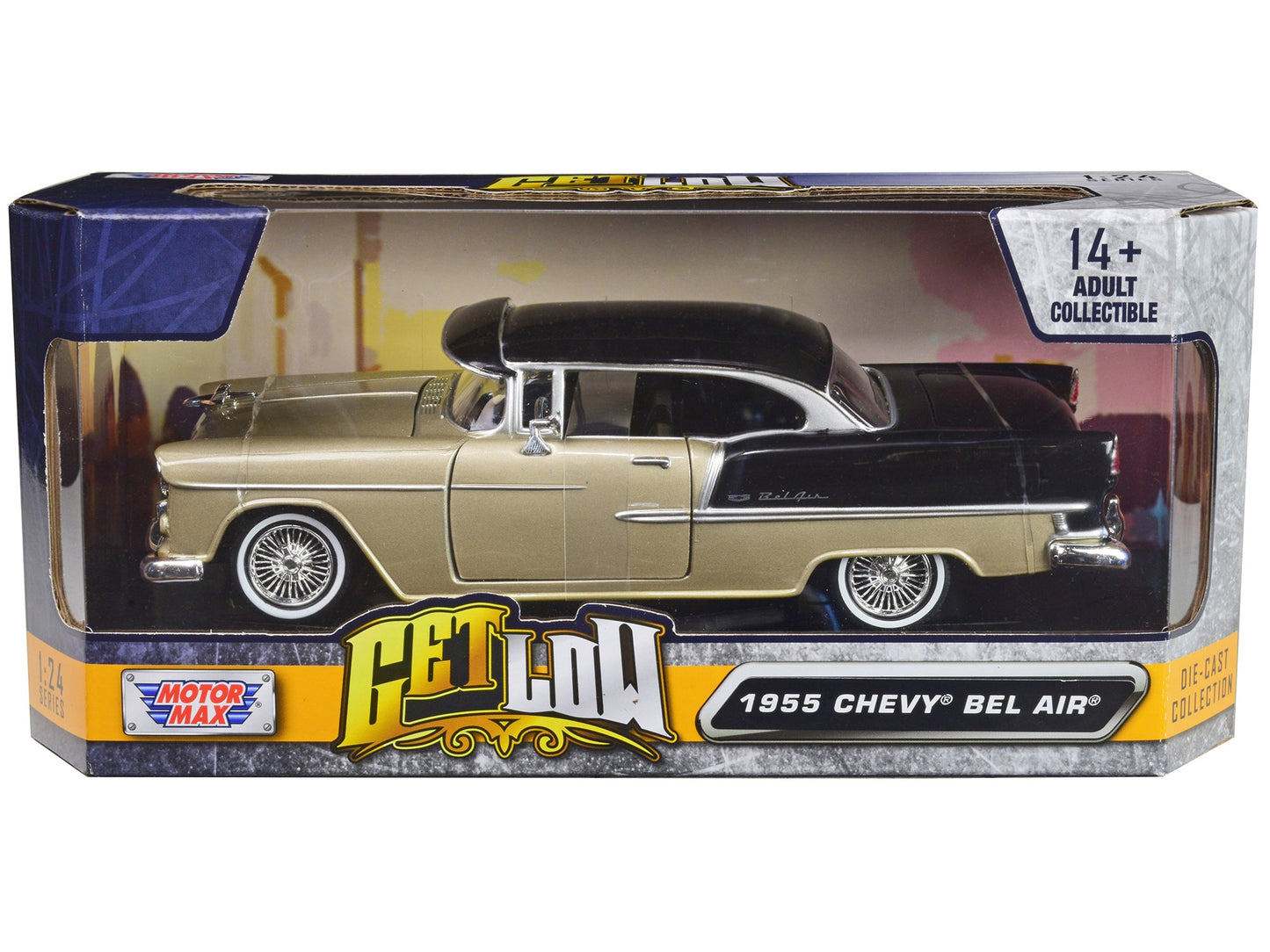 1955 Chevrolet Bel Air Lowrider Hard Top Beige Metallic and Black "Get Low" Series 1/24 Diecast Car Model