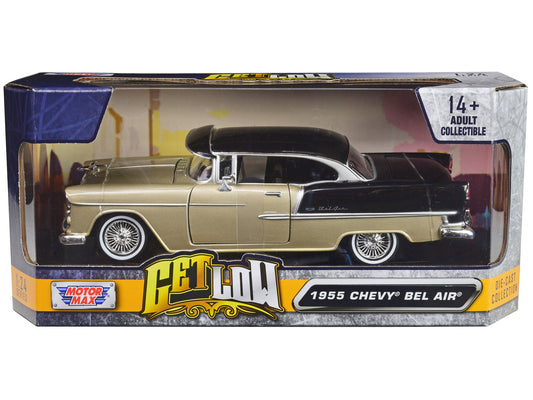 1955 Chevrolet Bel Air Lowrider Hard Top Beige Metallic and Black "Get Low" Series 1/24 Diecast Car Model
