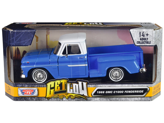 1966 GMC C1000 Fenderside Pickup Truck Lowrider Blue with White Top "Get Low" Series 1/24 Diecast Model Car