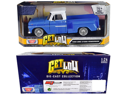 1966 GMC C1000 Fenderside Pickup Truck Lowrider Blue with White Top "Get Low" Series 1/24 Diecast Model Car