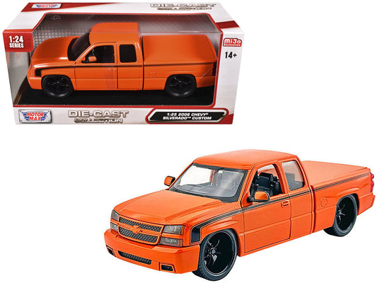 2006 Chevrolet Silverado Custom Pickup Truck Orange Metallic with Black Stripes "Die-Cast Collection" Series 1/25 Diecast Model Car