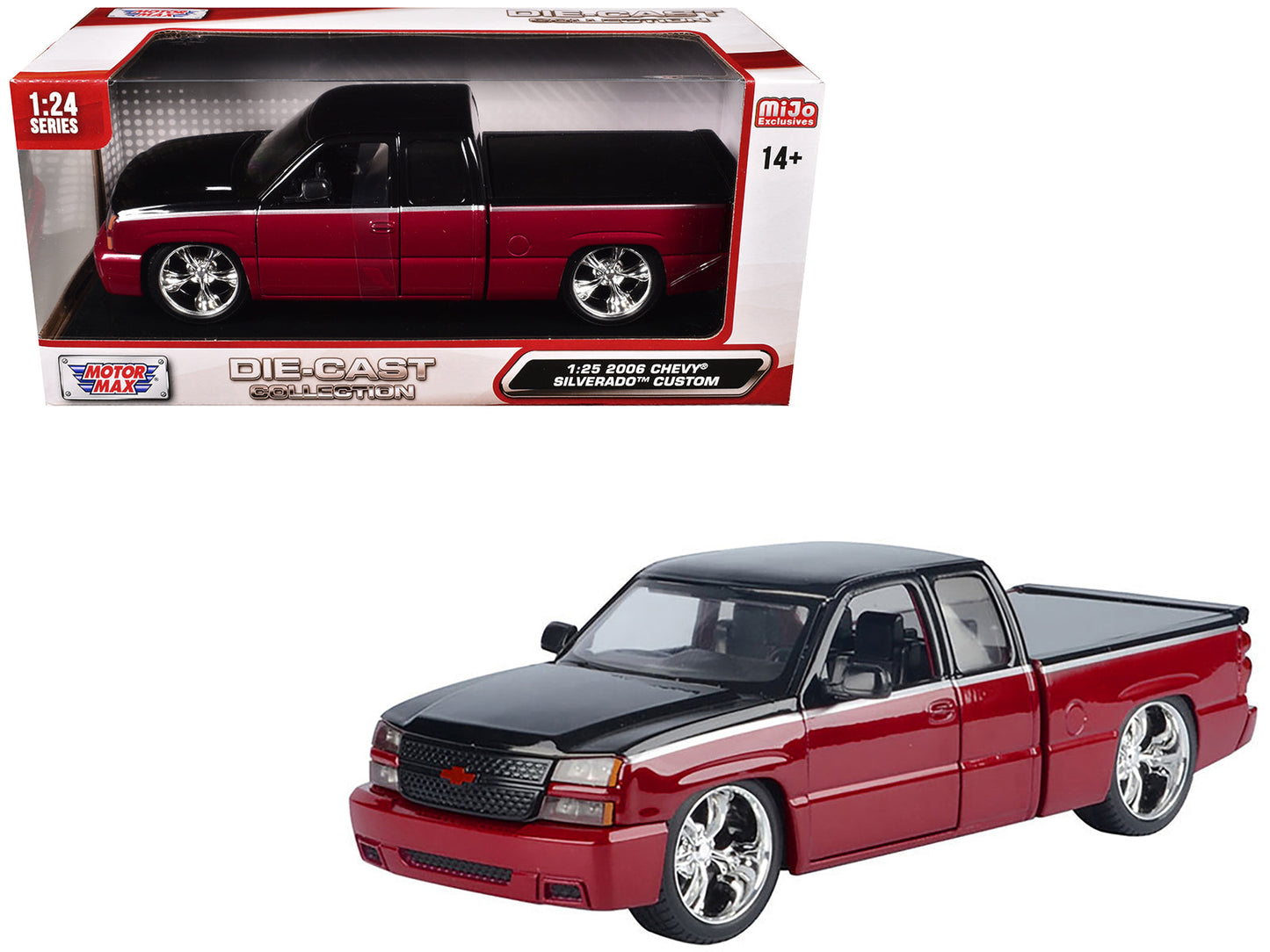 2006 Chevrolet Silverado Custom Pickup Truck Red Metallic and Black with Silver Stripes "Die-Cast Collection" Series 1/25 Diecast Model Car