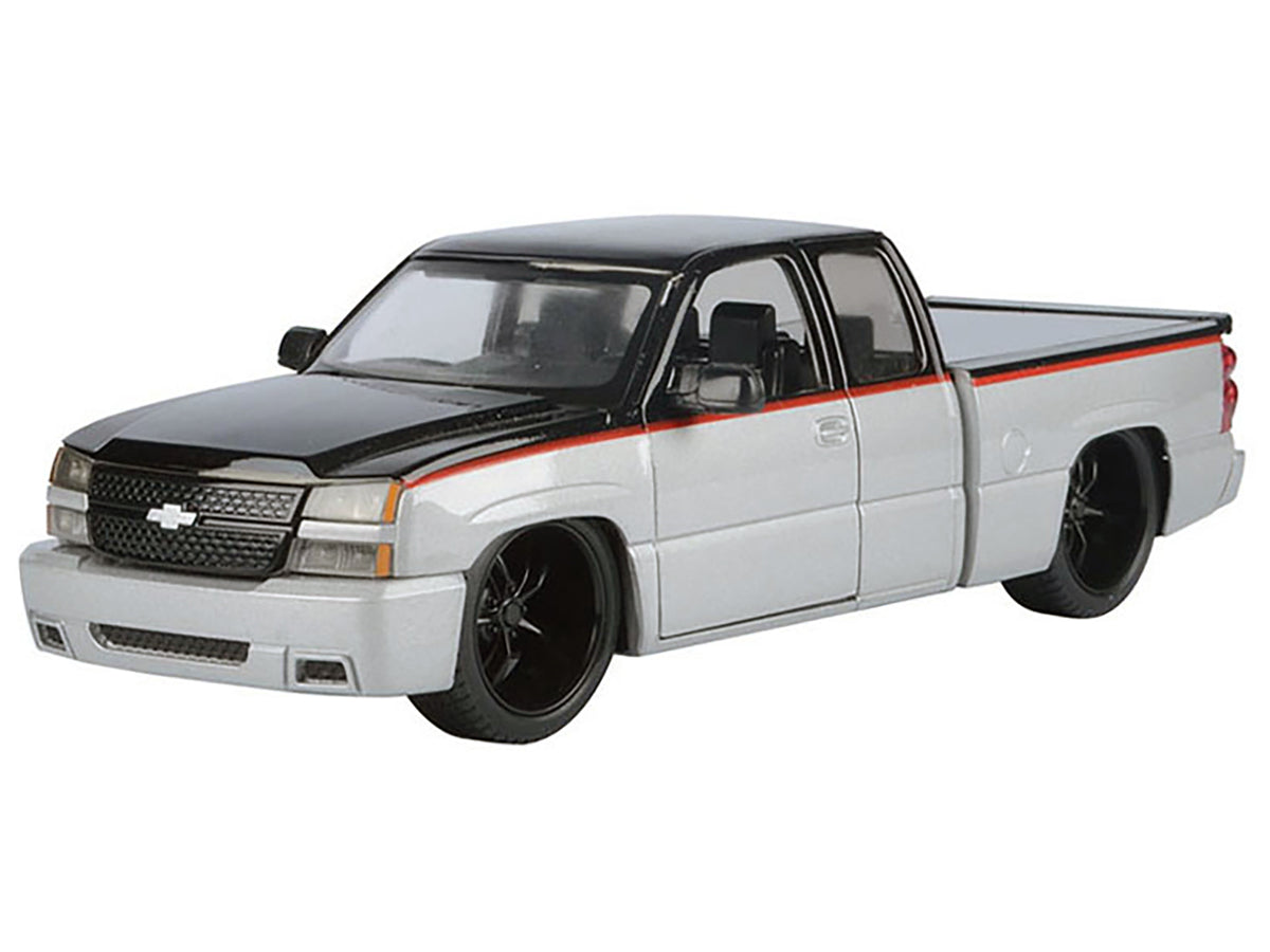 2006 Chevrolet Silverado Custom Pickup Truck Silver Metallic and Black with Red Stripes "Die-Cast Collection" Series 1/25 Diecast Model Car
