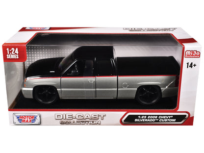 2006 Chevrolet Silverado Custom Pickup Truck Silver Metallic and Black with Red Stripes "Die-Cast Collection" Series 1/25 Diecast Model Car