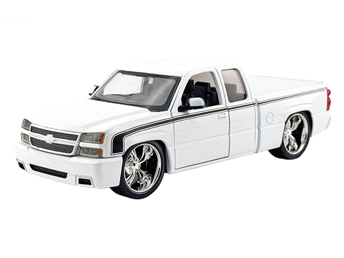 2006 Chevrolet Silverado Custom Pickup Truck White with Black Stripes "Die-Cast Collection" Series 1/25 Diecast Model Car