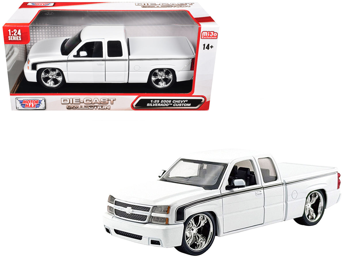 2006 Chevrolet Silverado Custom Pickup Truck White with Black Stripes "Die-Cast Collection" Series 1/25 Diecast Model Car