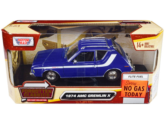 1974 AMC Gremlin X Blue with White Stripes and Roof Rack "Forgotten Classics" Series 1/24 Diecast Model Car