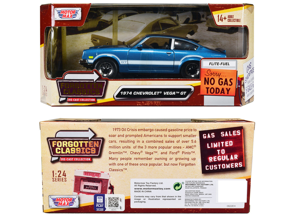 1974 Chevrolet Vega GT Blue Metallic with White Stripes "Forgotten Classics" Series 1/24 Diecast Model Car