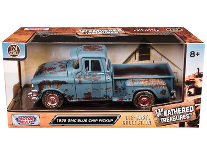 1955 GMC Blue Chip Pickup Truck Matt Blue (Rusted) "Weathered Treasures" Series 1/24 Diecast Model Car