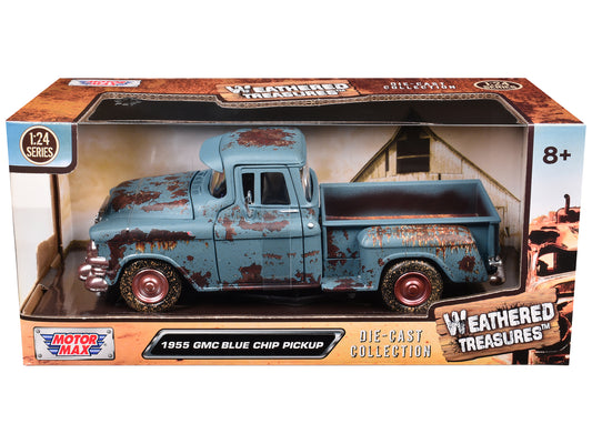 1955 GMC Blue Chip Pickup Truck Matt Blue (Rusted) "Weathered Treasures" Series 1/24 Diecast Model Car