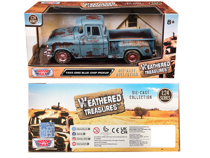 1955 GMC Blue Chip Pickup Truck Matt Blue (Rusted) "Weathered Treasures" Series 1/24 Diecast Model Car